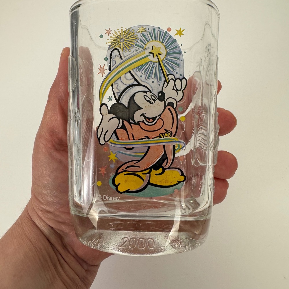Y2K Disney World Mickey Mouse Souvenir 2000 Celebration Glass 16oz Clear Square
